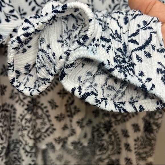 LANE BRYANT White Navy Tunic Top Hi Low Hem Long Sleeve V Neck Button Up Sz 14 - Picture 5 of 10